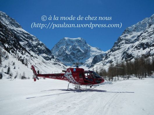 Air Zermatt helicopter on the snow near Arolla landing point_14 April 2013